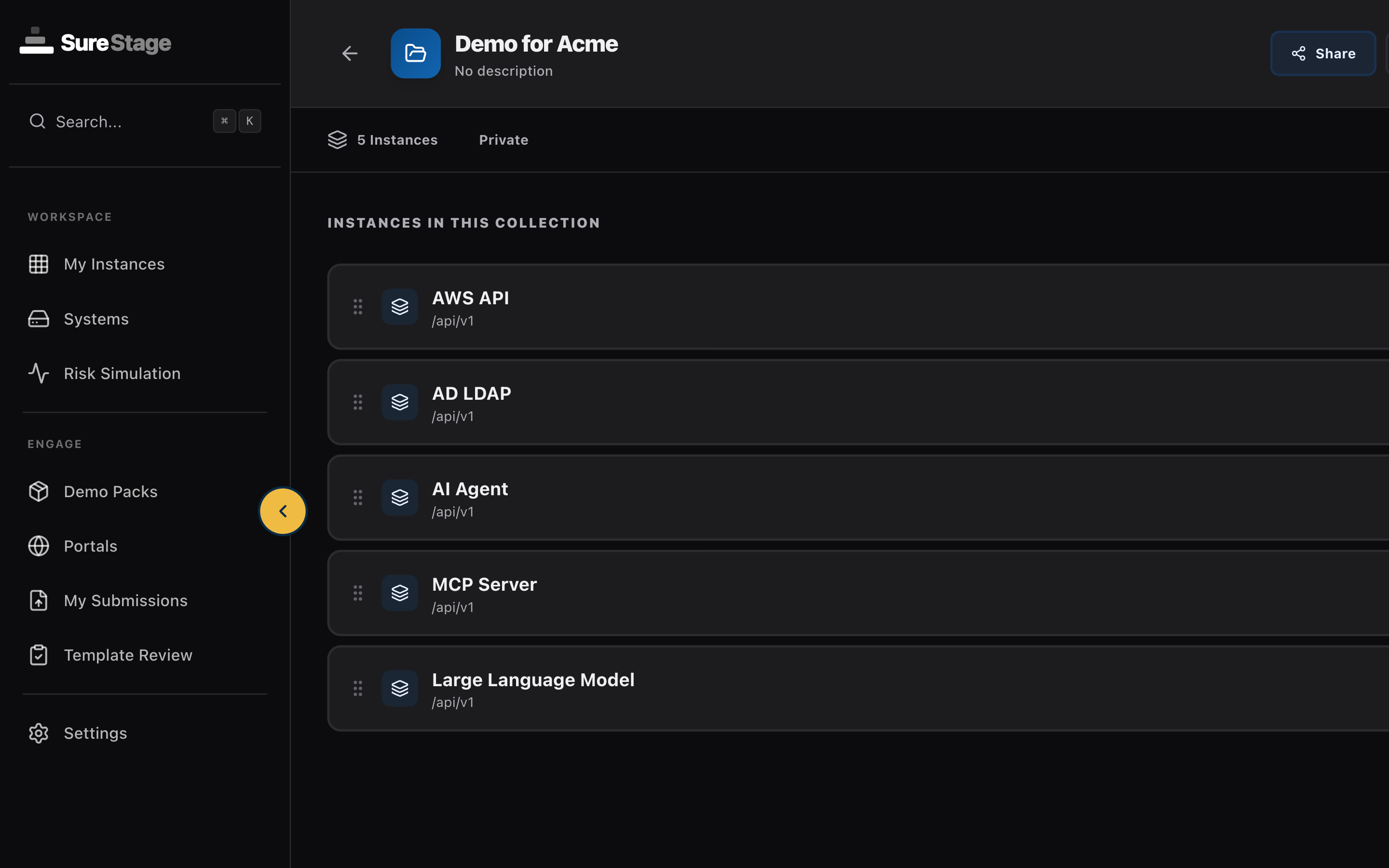 SureStage dashboard for Sales Engineers